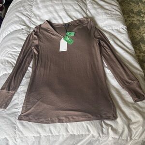 Universal Standard V-Neck Long Sleeve Top - Chocolate Brown 14/16